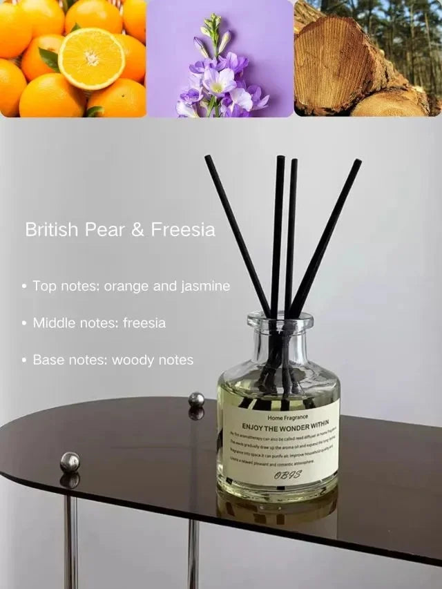 50ml Aromatherapy Essential Oil Flameless Freesia Jasmine Fragrance Oil with Reed Diffuser Stick Home Room Air Freshener Decor