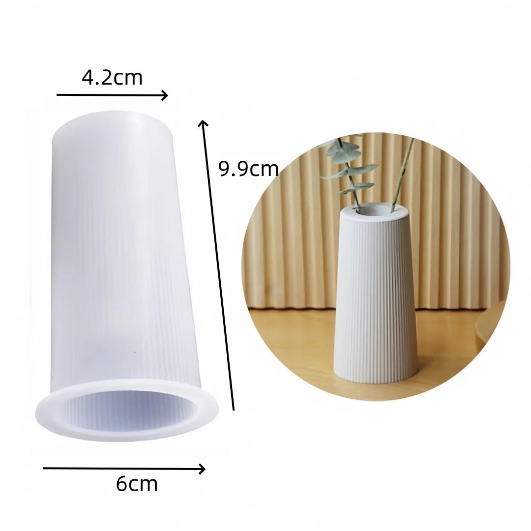 Mini Flower Vase Silicone Mold Stripe Design Concrete Cement Desktop Decoration Epoxy Resin Mould