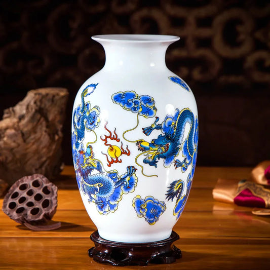 Jingdezhen Chinese Ceramic Vase Accessories Home Room Decoration Items Palace Ancient Countertop Flowerpot Porcelain Ornaments