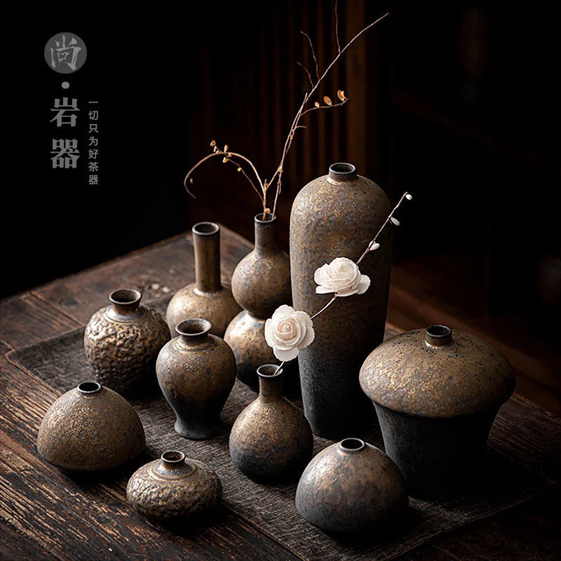 Creative Ceramic Dry Flower Vase, Flower Arrangement, Living Room, Coarse Pottery, Table Decoration, Vases for Flowers