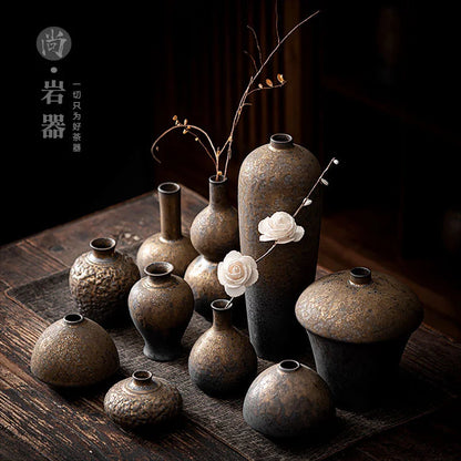 Creative Ceramic Dry Flower Vase, Flower Arrangement, Living Room, Coarse Pottery, Table Decoration, Vases for Flowers
