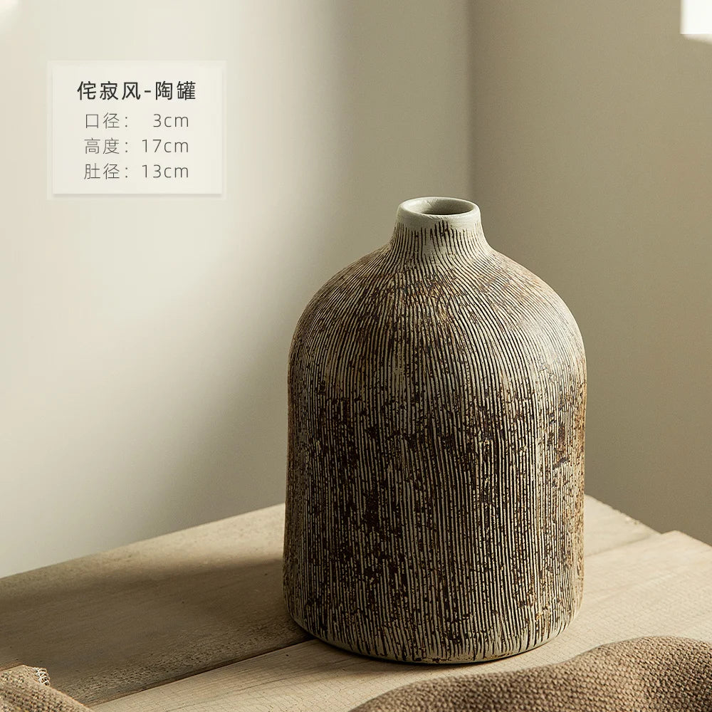 Chinese Vase Round Ceramic Pottery Flower pot Home Living Room Decoration Accessories Indoor Office Desktop Decoration Gift