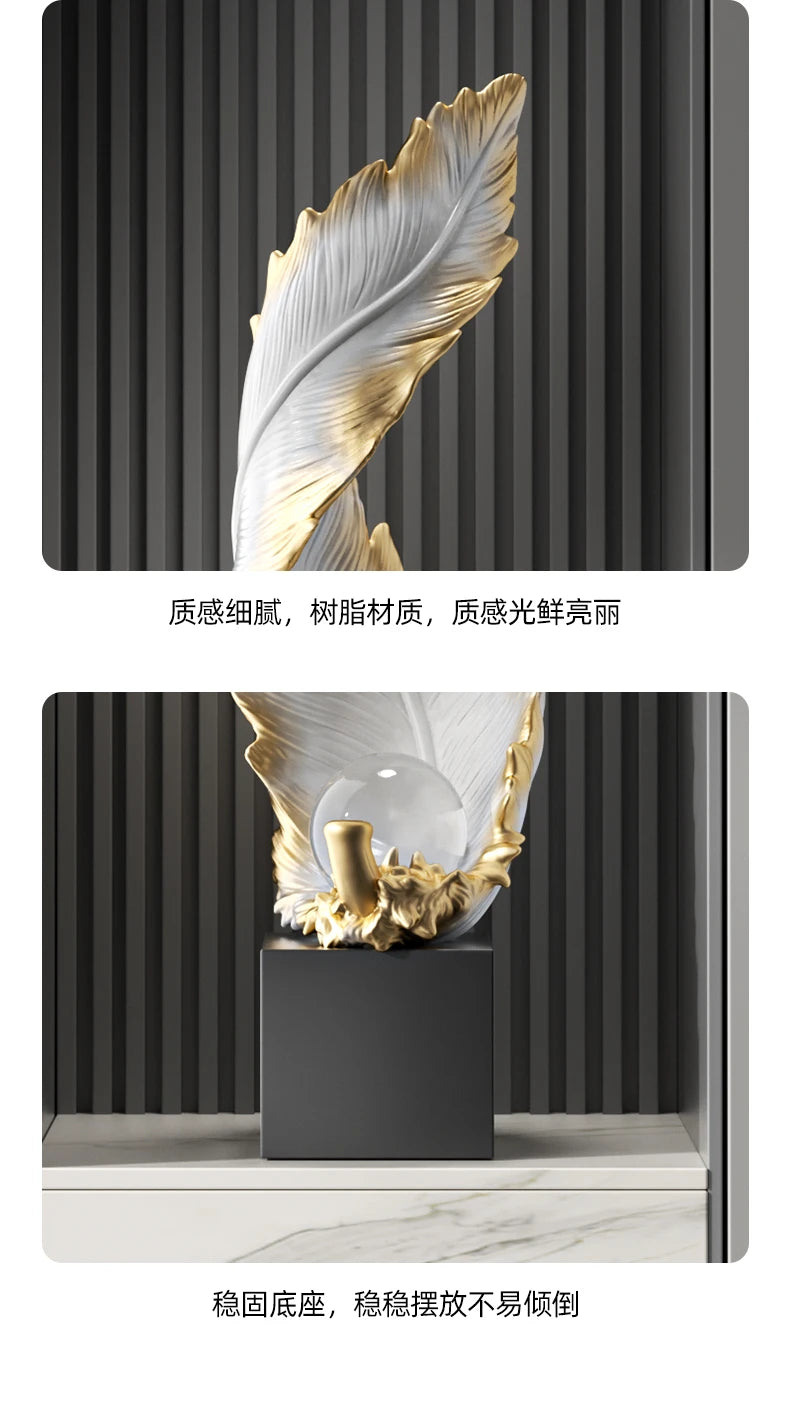 Home Decor,Feather Art,Entrance Decoration,Resin Sculpture Living Room,TV Cabinet,Office,Statue Floor Decorations Gift