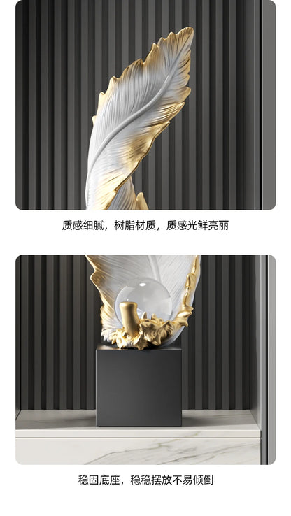 Home Decor,Feather Art,Entrance Decoration,Resin Sculpture Living Room,TV Cabinet,Office,Statue Floor Decorations Gift