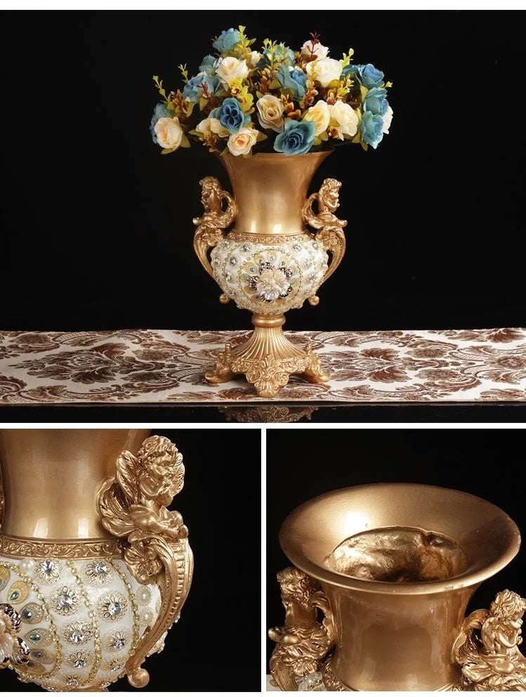 30CM European Resin Vase Stereoscopic Dried Fowers Arrangement Wobble Plate Living Room Entrance Ornaments Home Decorations