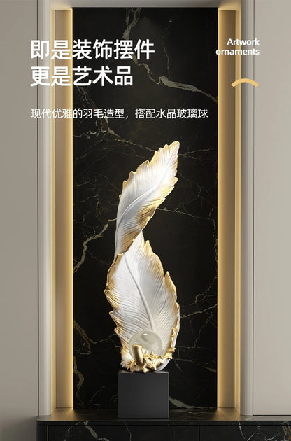 Home Decor,Feather Art,Entrance Decoration,Resin Sculpture Living Room,TV Cabinet,Office,Statue Floor Decorations Gift