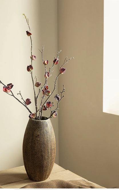 Chinese Vase Round Ceramic Pottery Flower pot Home Living Room Decoration Accessories Indoor Office Desktop Decoration Gift