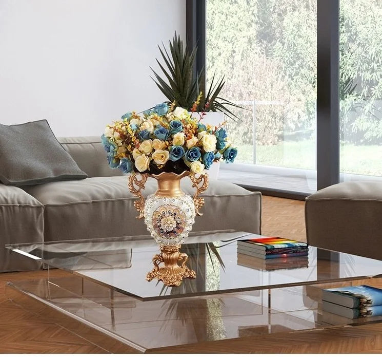 30CM European Resin Vase Stereoscopic Dried Fowers Arrangement Wobble Plate Living Room Entrance Ornaments Home Decorations