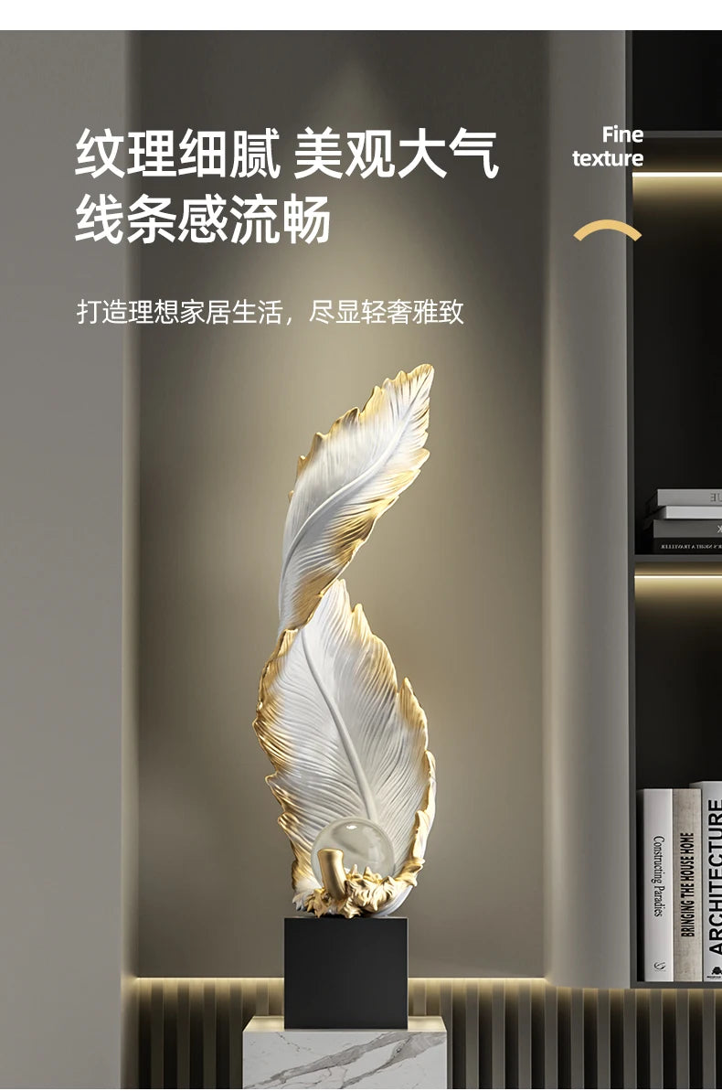 Home Decor,Feather Art,Entrance Decoration,Resin Sculpture Living Room,TV Cabinet,Office,Statue Floor Decorations Gift