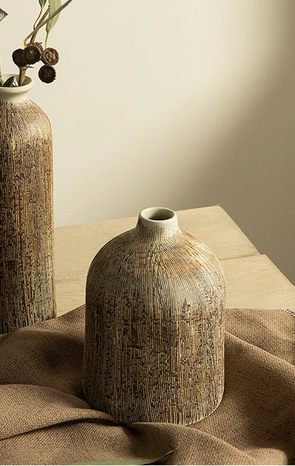 Chinese Vase Round Ceramic Pottery Flower pot Home Living Room Decoration Accessories Indoor Office Desktop Decoration Gift