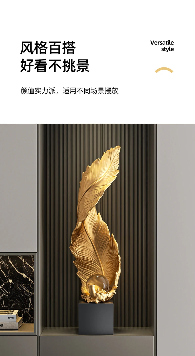 Home Decor,Feather Art,Entrance Decoration,Resin Sculpture Living Room,TV Cabinet,Office,Statue Floor Decorations Gift