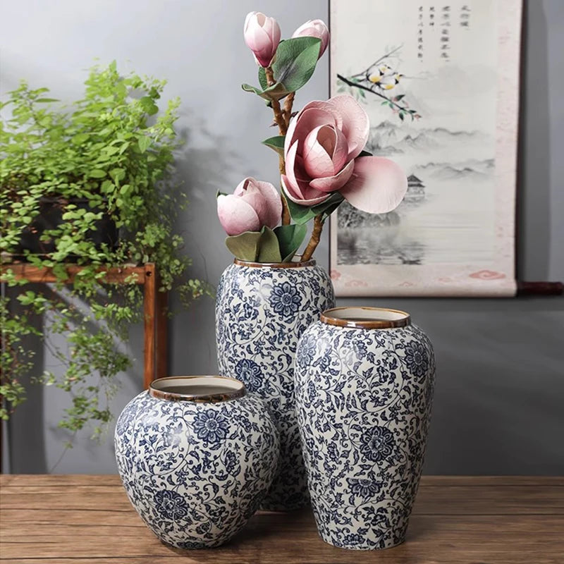 Jingdezhen-ceramic vase for home decoration, blue and white porcelain decoration