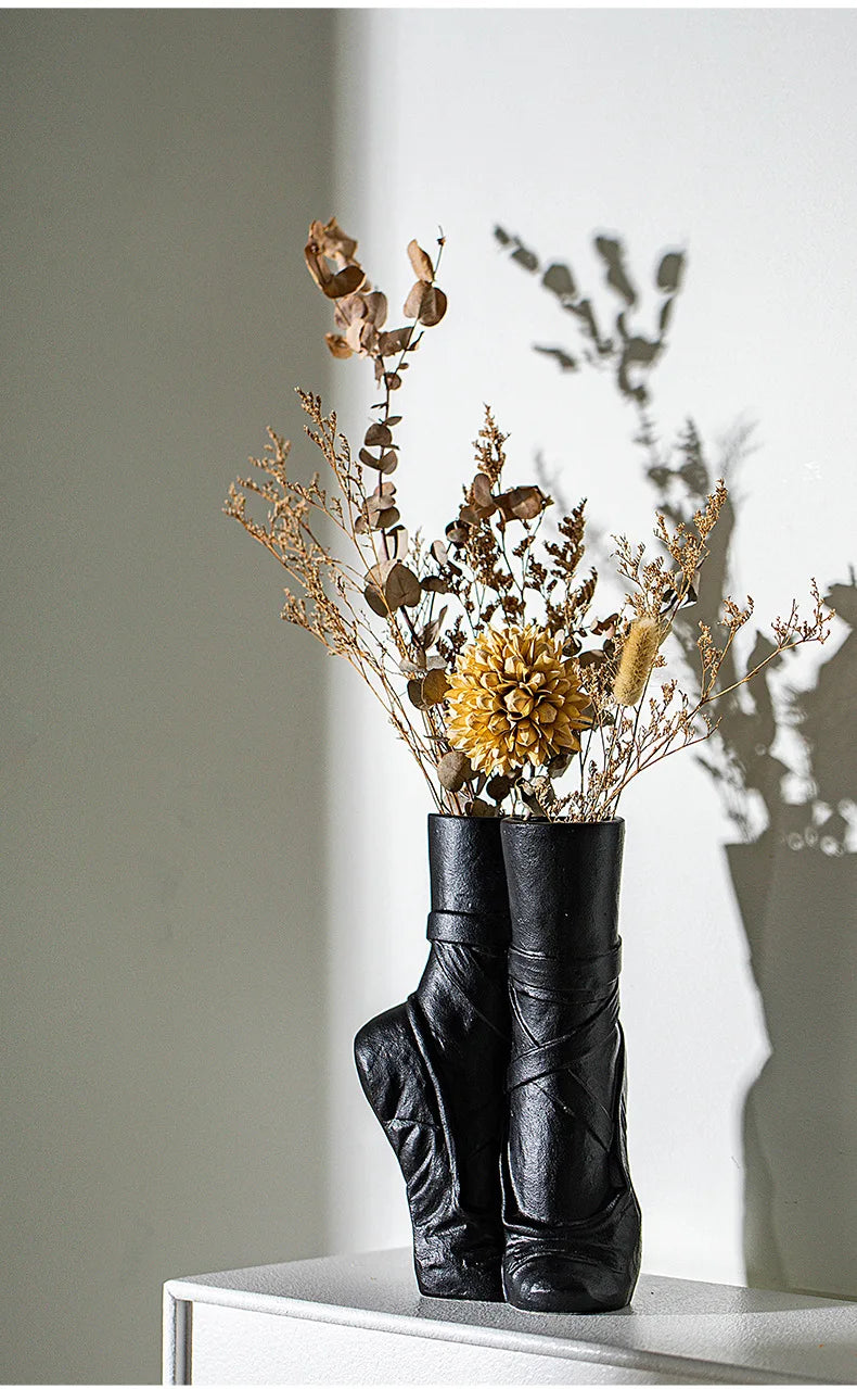 Ceramic Nordic Art Vase, Ballet Shoes Dancer Sculpture, Flower Vase, Room Flower Arrangement Crafts, Home Decoration Accessories