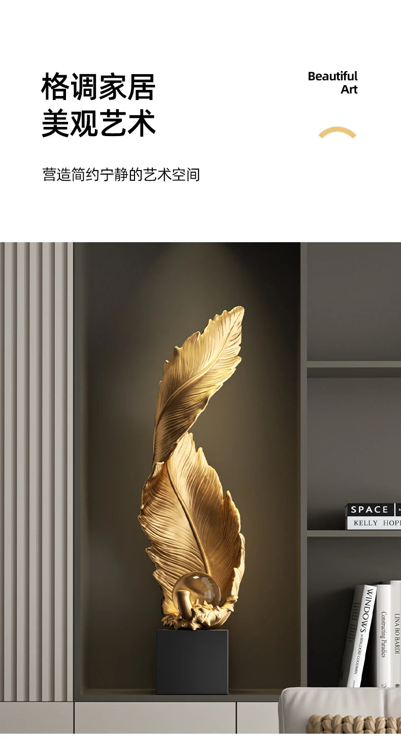 Home Decor,Feather Art,Entrance Decoration,Resin Sculpture Living Room,TV Cabinet,Office,Statue Floor Decorations Gift