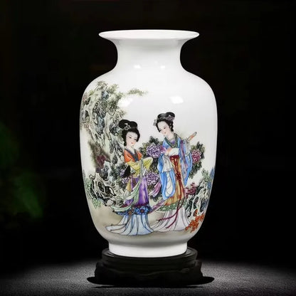 Jingdezhen Chinese Ceramic Vase Accessories Home Room Decoration Items Palace Ancient Countertop Flowerpot Porcelain Ornaments