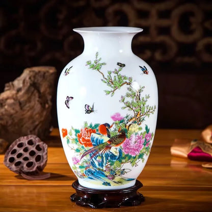 Jingdezhen Chinese Ceramic Vase Accessories Home Room Decoration Items Palace Ancient Countertop Flowerpot Porcelain Ornaments