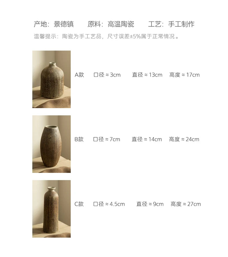 Chinese Vase Round Ceramic Pottery Flower pot Home Living Room Decoration Accessories Indoor Office Desktop Decoration Gift