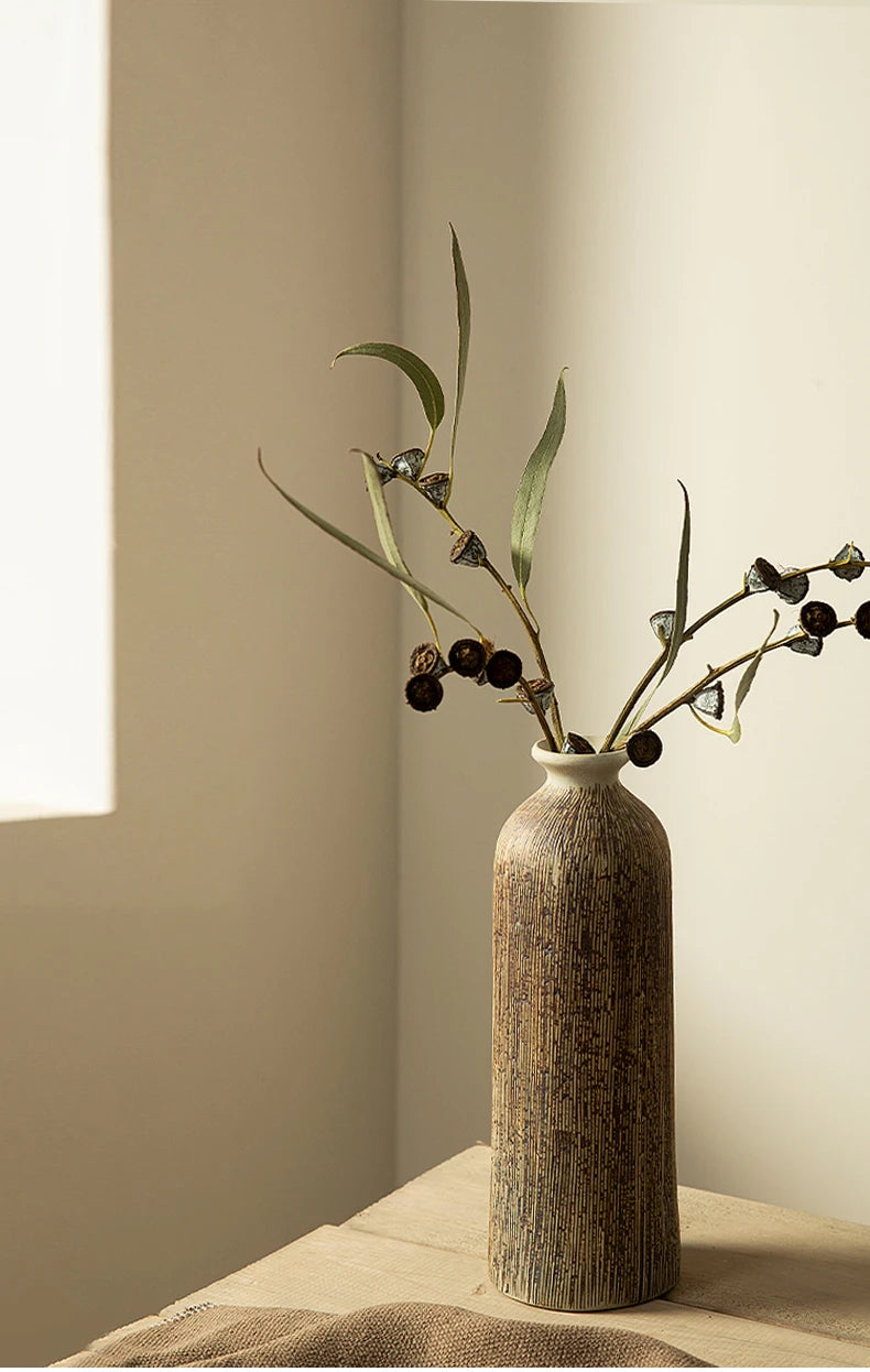 Chinese Vase Round Ceramic Pottery Flower pot Home Living Room Decoration Accessories Indoor Office Desktop Decoration Gift