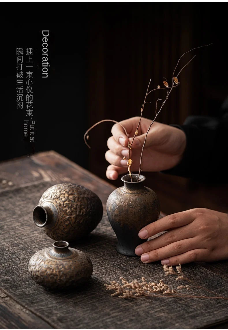 Creative Ceramic Dry Flower Vase, Flower Arrangement, Living Room, Coarse Pottery, Table Decoration, Vases for Flowers