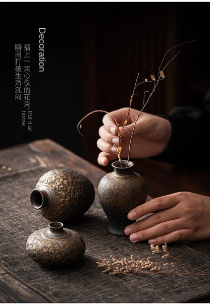 Creative Ceramic Dry Flower Vase, Flower Arrangement, Living Room, Coarse Pottery, Table Decoration, Vases for Flowers