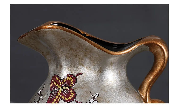 European Ceramic Vase Hand Painted Little Bird Peony Living Room Dried Flowers Organizer Home Desktop Small Teapot Flower Vases