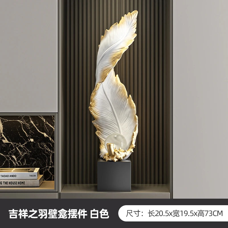 Home Decor,Feather Art,Entrance Decoration,Resin Sculpture Living Room,TV Cabinet,Office,Statue Floor Decorations Gift