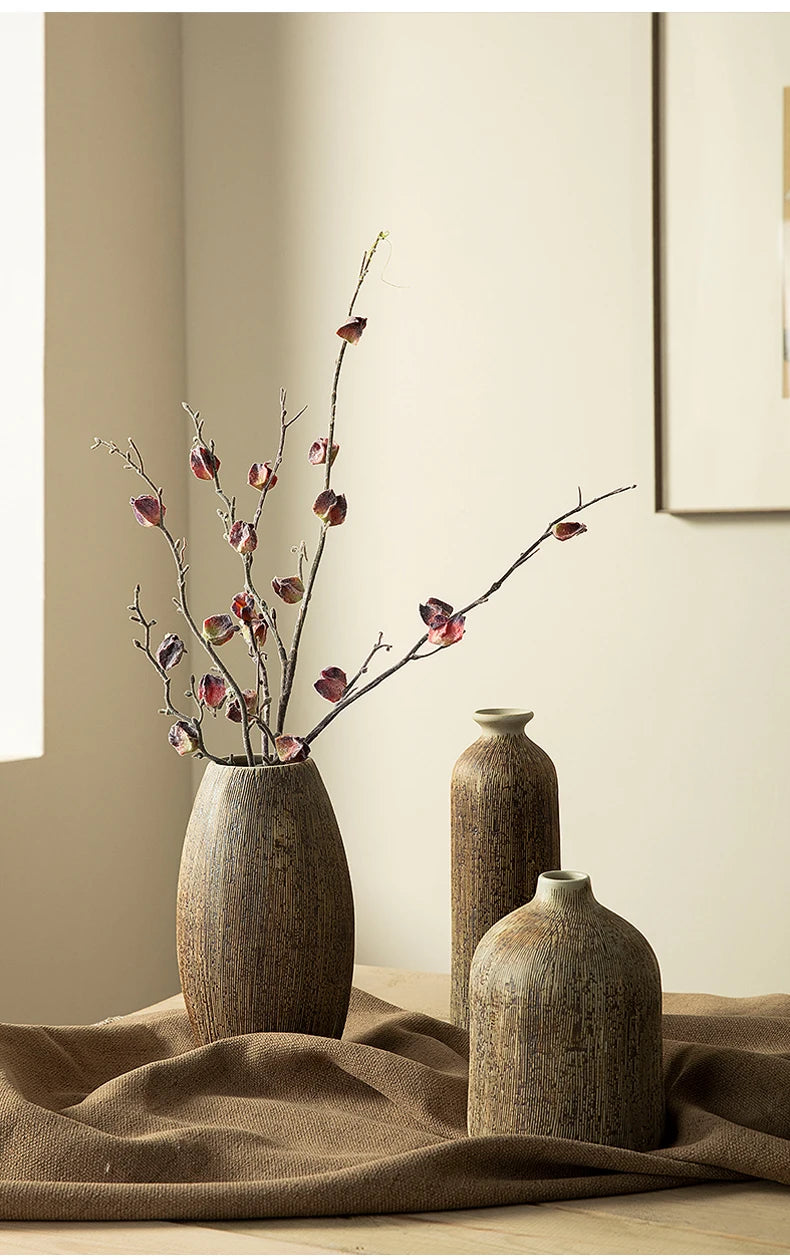 Chinese Vase Round Ceramic Pottery Flower pot Home Living Room Decoration Accessories Indoor Office Desktop Decoration Gift